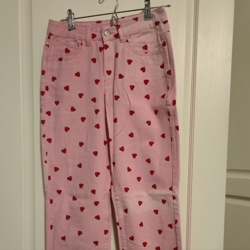 Free  Shein Pink Jeans with red hearts
